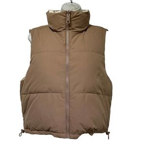 hollister brown creme reversible puffer vest